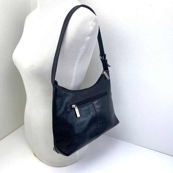 Black Leather Boho Shoulder Hand Bag Purse Pockets Boho Goth Career Travel Work - Picture 1 of 13